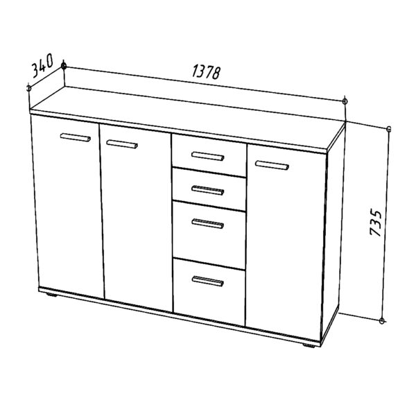 FAUSKE Chest of Drawers,"4 Drawers, 3 Doors",Sonoma Oak/White,138x74x34 cm - Image 3