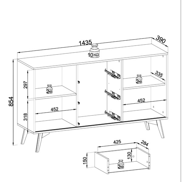 Sideboard, ESTEVAN KOM1, Modern, Chipboard, Estevan Living Room 144 x 85 x 39 cm - Image 3