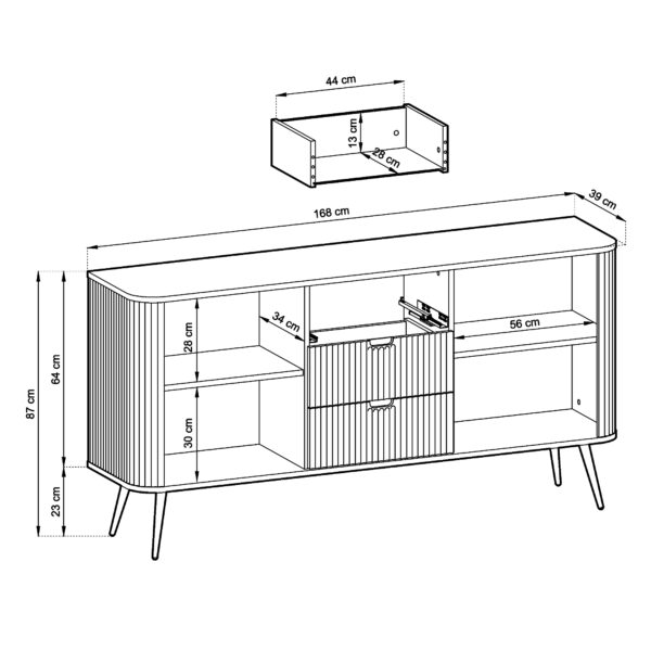 Sideboard, MORDEN KOM2, Modern, Chipboard, Black Living Room 168 x 87 x 39 cm - Image 3