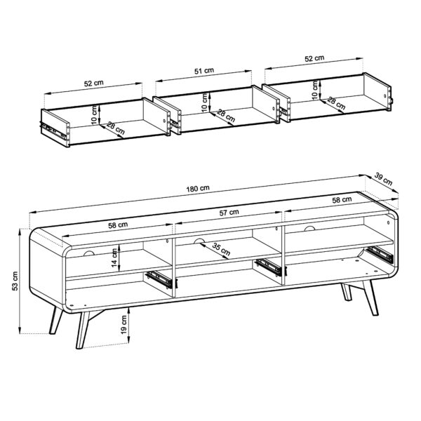 TV Stand, CORNWALL RTV1, Modern, Chipboard, Cornwall Living Room 180 x 53 x 39 cm - Image 3
