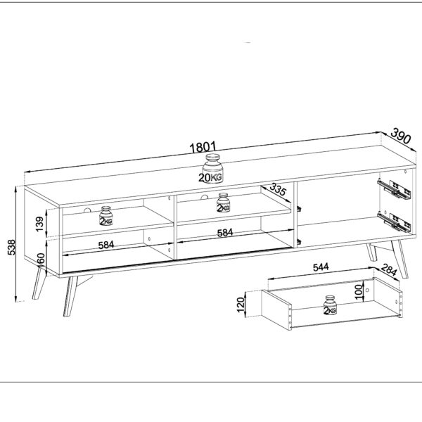 TV Stand, ESTEVAN RTV1, Modern, Chipboard, Estevan Living Room 180 x 54 x 39 cm - Image 3