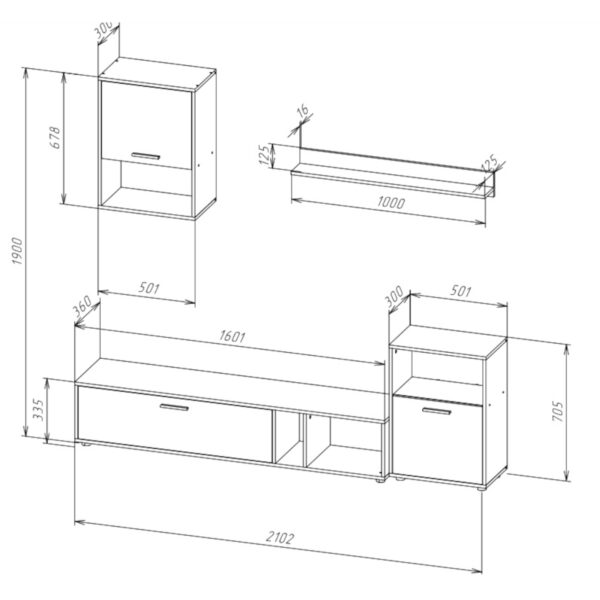 RENA Wall Unit,"White/Black, 3 Cabinets",-,210x190x36 cm - Image 3