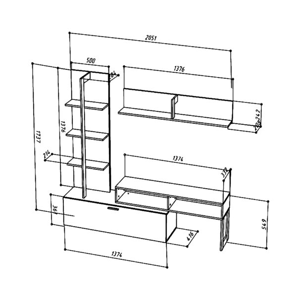 MOLDE Wall Unit,Wotan Oak/White,-,251x174x37 cm - Image 3