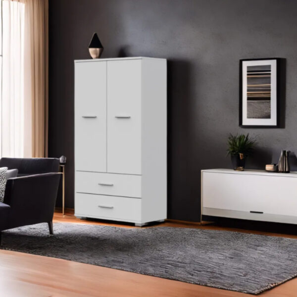 FAUSKE Wardrobe,2 Drawers,White,69x130x36 cm - Image 2