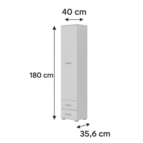 FAUSKE Wardrobe,2 Drawers,White,40x180x36 cm - Image 3