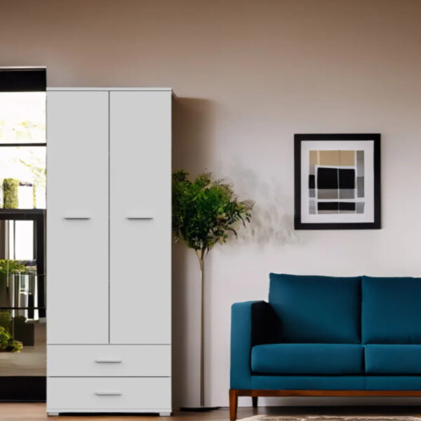 FAUSKE Wardrobe,2 Drawers,White,69x180x36 cm - Image 6