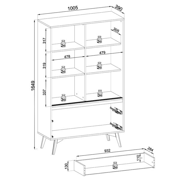Display Cabinet, ESTEVAN WIT1, Modern, Chipboard, Estevan Living Room 100 x 165 x 39 cm - Image 3