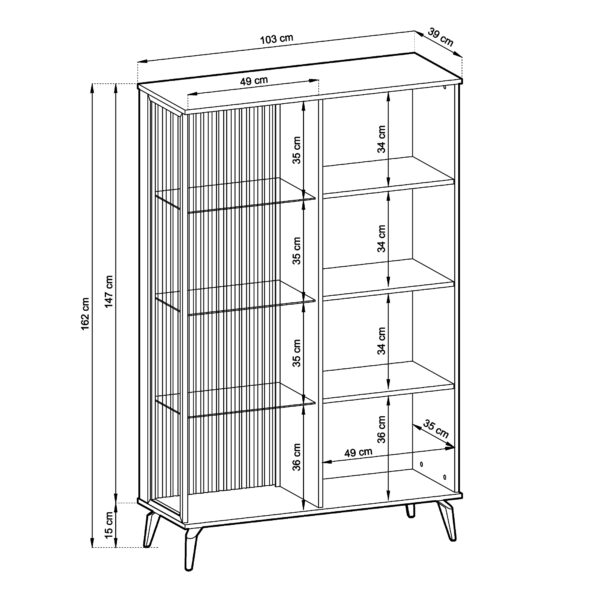 Display Cabinet, DAWSON WIT1, Modern, Chipboard, Dawson Living Room 103 x 162 x 39 cm - Image 3