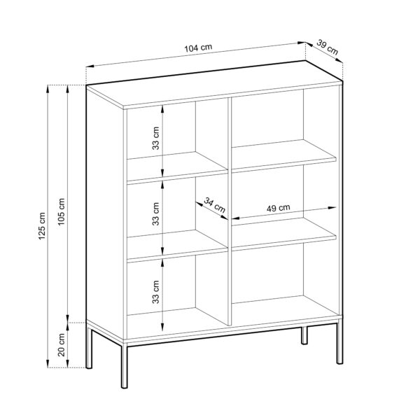 Commode NANAIMO K104 - Oak Color - Black Handles - Width 104 cm, Height 125 cm, Depth 39 cm - Image 3