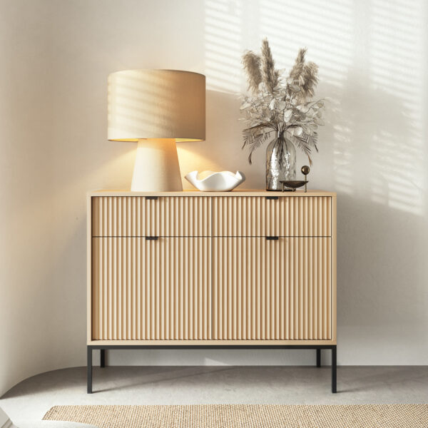 Commode NANAIMO KSZ104 - Oak Color - Black Handles - 2 Drawers - Width 104 cm, Height 83 cm, Depth 39 cm - Image 2