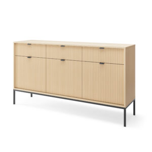 Commode NANAIMO KSZ154 - Oak Color - Black Handles - 3 Drawers - Width 154 cm, Height 83 cm, Depth 39 cm