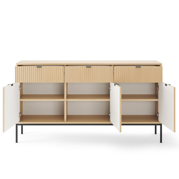 Commode NANAIMO KSZ154 - Oak Color - Black Handles - 3 Drawers - Width 154 cm, Height 83 cm, Depth 39 cm - Image 4
