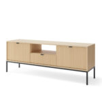 TV cabinet NANAIMO - Oak Color - Black Handles - Width 154 cm, Height 56 cm, Depth 39 cm