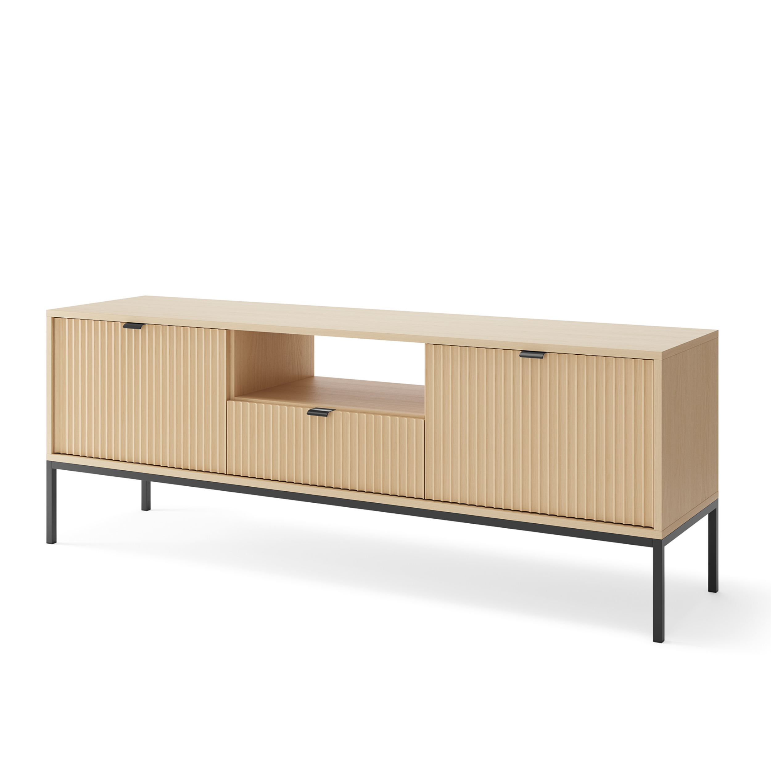 XMEBSKRRTVPI01301602_00-1.jpg TV cabinet NANAIMO - Oak Color - Black Handles - Width 154 cm, Height 56 cm, Depth 39 cm - Image 1