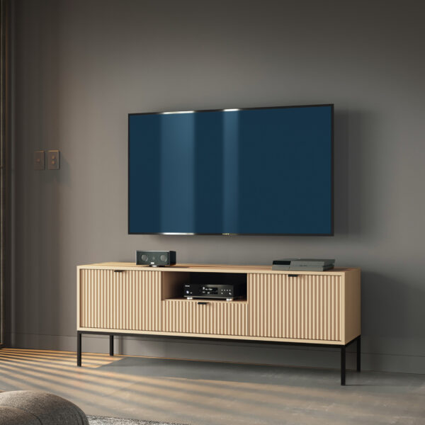 TV cabinet NANAIMO - Oak Color - Black Handles - Width 154 cm, Height 56 cm, Depth 39 cm - Image 2