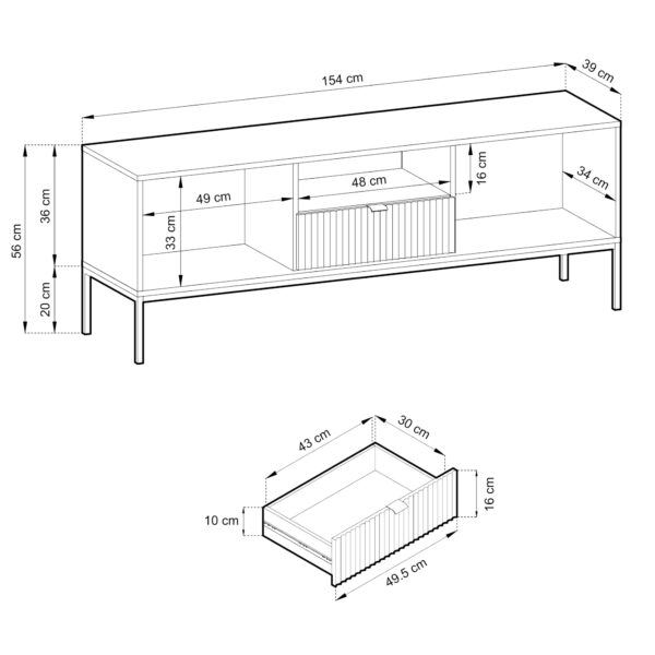 TV cabinet NANAIMO - Oak Color - Black Handles - Width 154 cm, Height 56 cm, Depth 39 cm - Image 3
