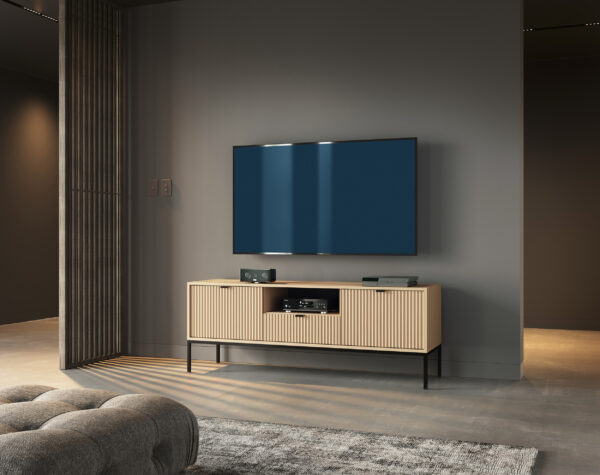 TV cabinet NANAIMO - Oak Color - Black Handles - Width 154 cm, Height 56 cm, Depth 39 cm - Image 6