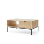 NANAIMO Coffee Table - Oak Color - Black Handles - With Drawer - Width 104 cm, Height 48 cm, Depth 68 cm