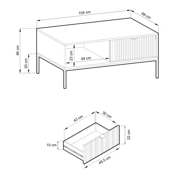 NANAIMO Coffee Table - Oak Color - Black Handles - With Drawer - Width 104 cm, Height 48 cm, Depth 68 cm - Image 2