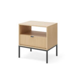 Nightstand NANAIMO - Oak Color - Black Handles - With Drawer - Width 54 cm, Height 56 cm, Depth 39 cm