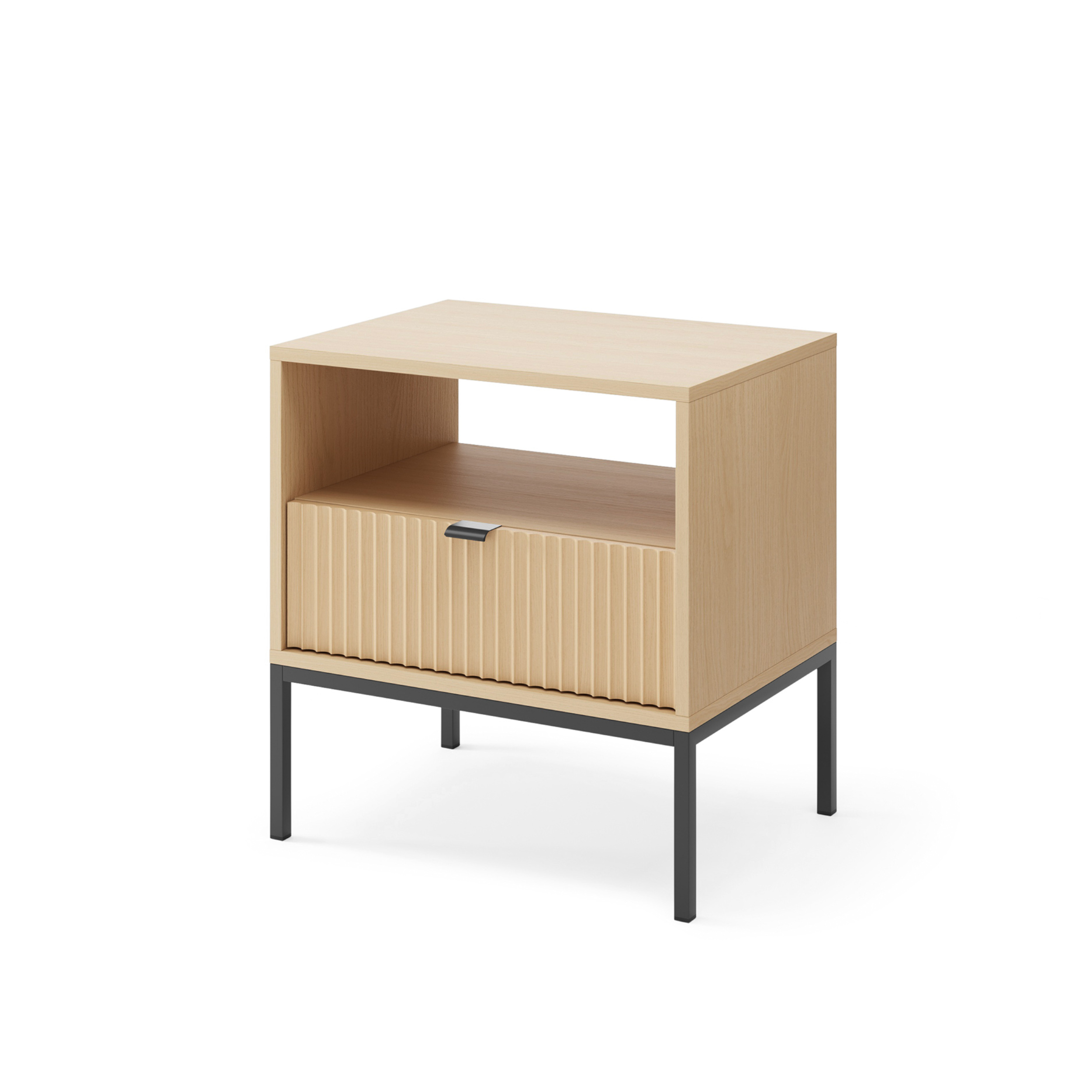 XMEBSKRSTOPI01001602_00-1.jpg Nightstand NANAIMO - Oak Color - Black Handles - With Drawer - Width 54 cm, Height 56 cm, Depth 39 cm - Image 1