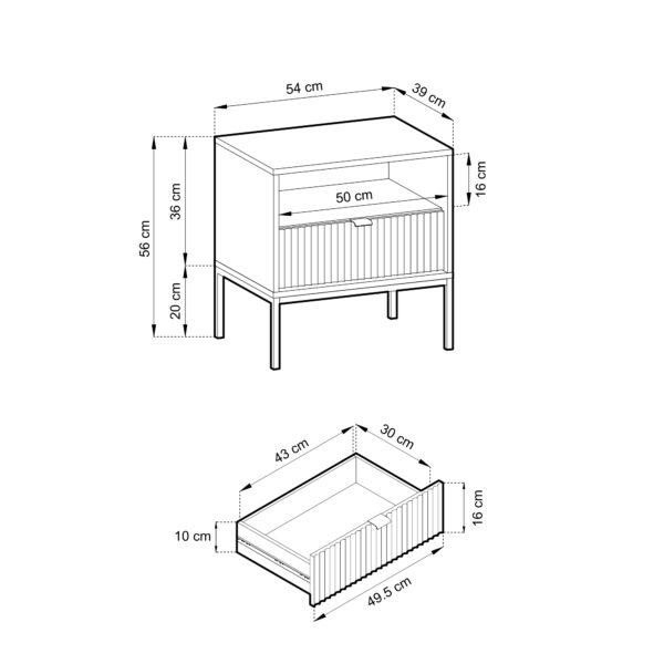 Nightstand NANAIMO - Oak Color - Black Handles - With Drawer - Width 54 cm, Height 56 cm, Depth 39 cm - Image 3