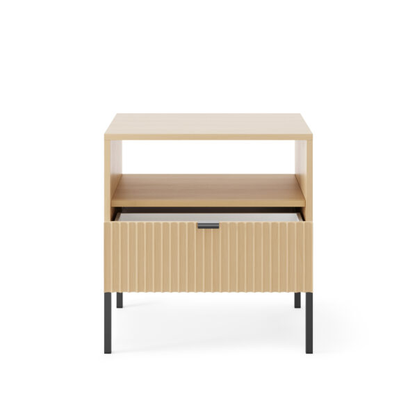 Nightstand NANAIMO - Oak Color - Black Handles - With Drawer - Width 54 cm, Height 56 cm, Depth 39 cm - Image 4