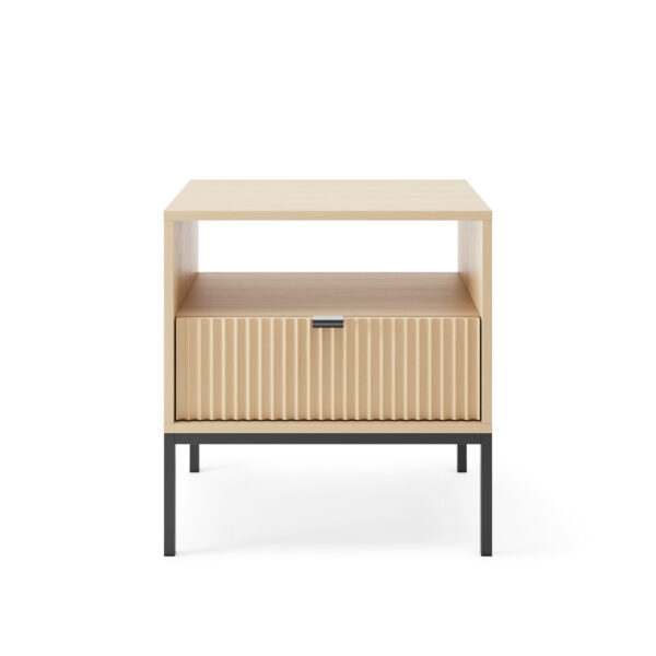 Nightstand NANAIMO - Oak Color - Black Handles - With Drawer - Width 54 cm, Height 56 cm, Depth 39 cm - Image 7