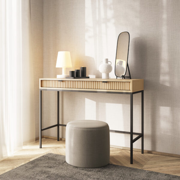 NANAIMO Vanity - Oak Color - Black Handles - Two Drawers - Width 104 cm, Height 77 cm, Depth 50 cm - Image 2