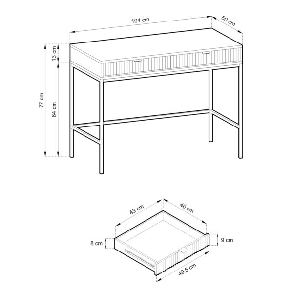 NANAIMO Vanity - Oak Color - Black Handles - Two Drawers - Width 104 cm, Height 77 cm, Depth 50 cm - Image 3