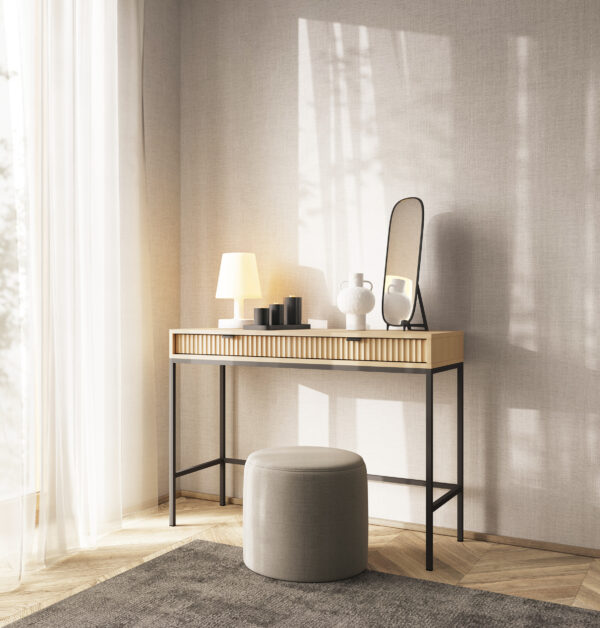 NANAIMO Vanity - Oak Color - Black Handles - Two Drawers - Width 104 cm, Height 77 cm, Depth 50 cm - Image 6