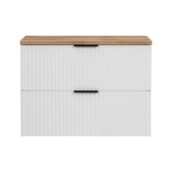 Wall-Mounted Vanity Unit with Washbasin and Worktop ADEN – White – Wotan Oak Worktop – 2 Drawers – 80 x 75 x 46 cm - Image 5