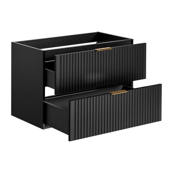 Wall-Mounted Vanity Unit with Washbasin and Worktop ADEN – Black – Wotan Oak Worktop – 2 Drawers – 80 x 75 x 46 cm - Image 3