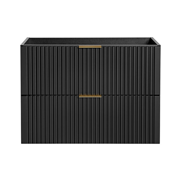 Wall-Mounted Vanity Unit with Washbasin and Worktop ADEN – Black – Wotan Oak Worktop – 2 Drawers – 80 x 75 x 46 cm - Image 5