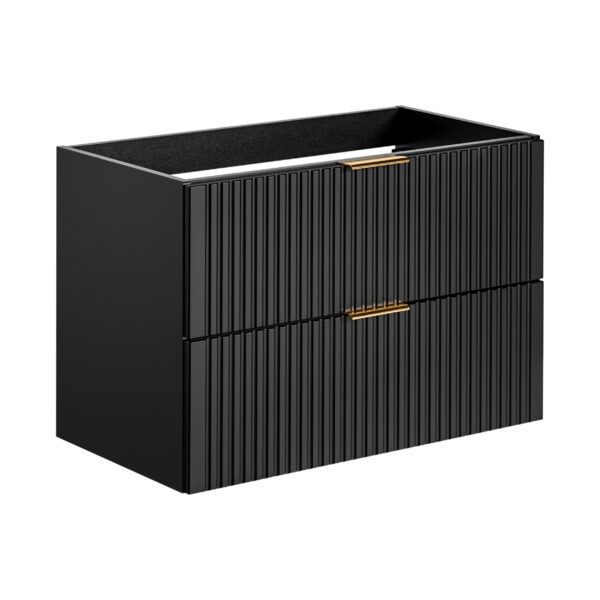 Wall-Mounted Vanity Unit with Washbasin and Worktop ADEN – Black – Wotan Oak Worktop – 2 Drawers – 80 x 75 x 46 cm - Image 6