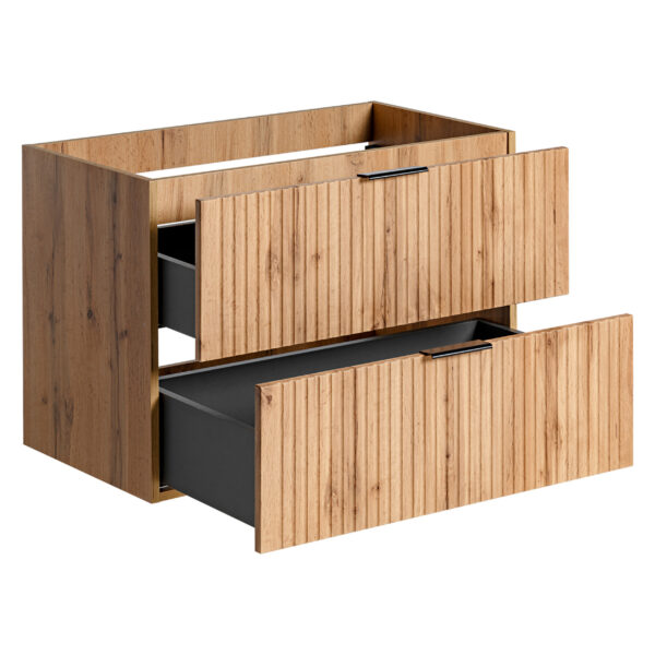 Wall-Mounted Vanity Unit with Washbasin and Worktop ADEN – Wotan Oak – Grooved Fronts – 2 Drawers – 80 x 75 x 46 cm - Image 3