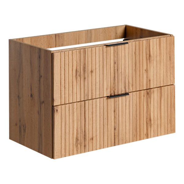 Wall-Mounted Vanity Unit with Washbasin and Worktop ADEN – Wotan Oak – Grooved Fronts – 2 Drawers – 80 x 75 x 46 cm - Image 7