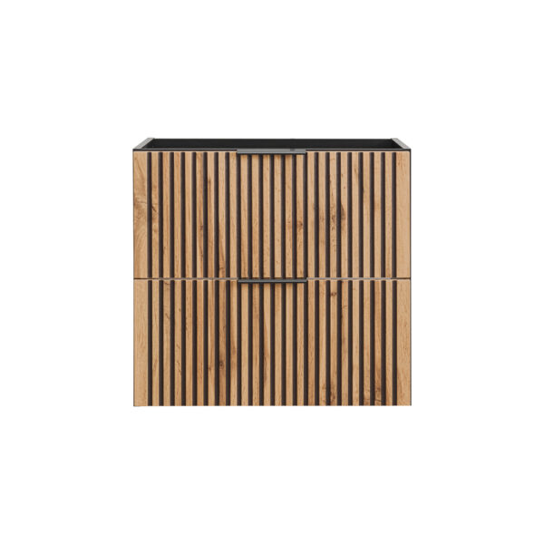 Wall-Mounted Vanity Unit with Washbasin and Worktop TILO – Black Body – Grooved Wotan Oak Fronts – 2 Drawers – 60 x 75 x 46 cm - Image 6