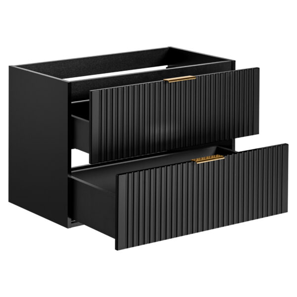Wall-Mounted Vanity Unit with Worktop ADEN – Black – Wotan Oak Worktop – 2 Drawers – 80 x 60 x 46 cm - Image 3