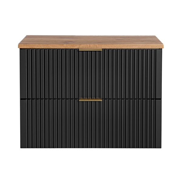 Wall-Mounted Vanity Unit with Worktop ADEN – Black – Wotan Oak Worktop – 2 Drawers – 80 x 60 x 46 cm - Image 4