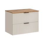 Wall-Mounted Vanity Unit with Worktop ADEN – Cashmere – Wotan Oak Worktop – 2 Drawers – 80 x 60 x 46 cm