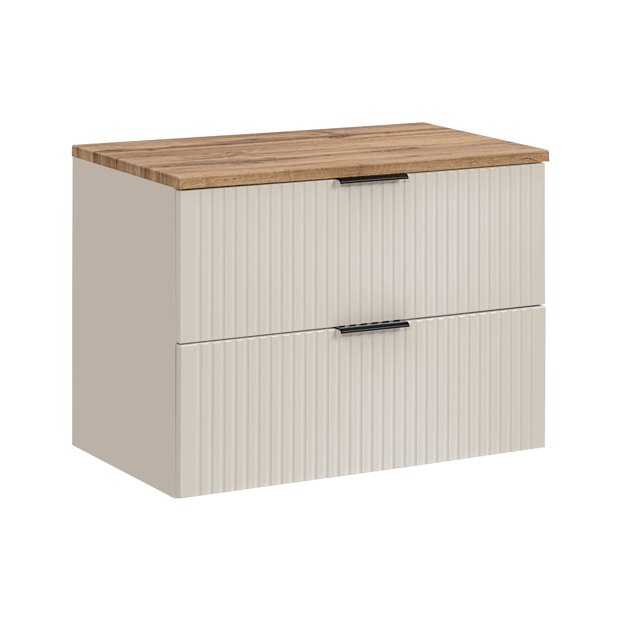 XMEBLAZSETCM00701302_00-2.jpg Wall-Mounted Vanity Unit with Worktop ADEN – Cashmere – Wotan Oak Worktop – 2 Drawers – 80 x 60 x 46 cm - Image 1