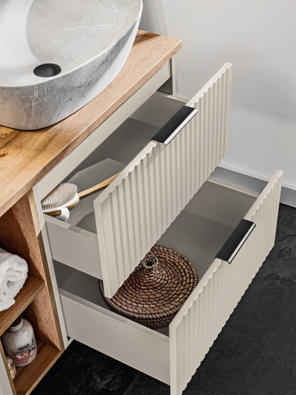 Wall-Mounted Vanity Unit with Worktop ADEN – Cashmere – Wotan Oak Worktop – 2 Drawers – 80 x 60 x 46 cm - Image 5