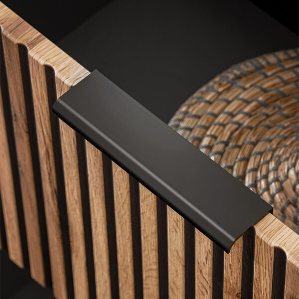Wall-Mounted Vanity Unit with Washbasin and Siphon TILO – Black Body – Grooved Wotan Oak Fronts – 2 Drawers – 80 x 60 x 46 cm - Image 6