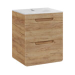 Wall-Mounted Vanity Unit with Washbasin and Siphon ARVIDA – Oak Finish – 2 Drawers – 60 x 59 x 46 cm