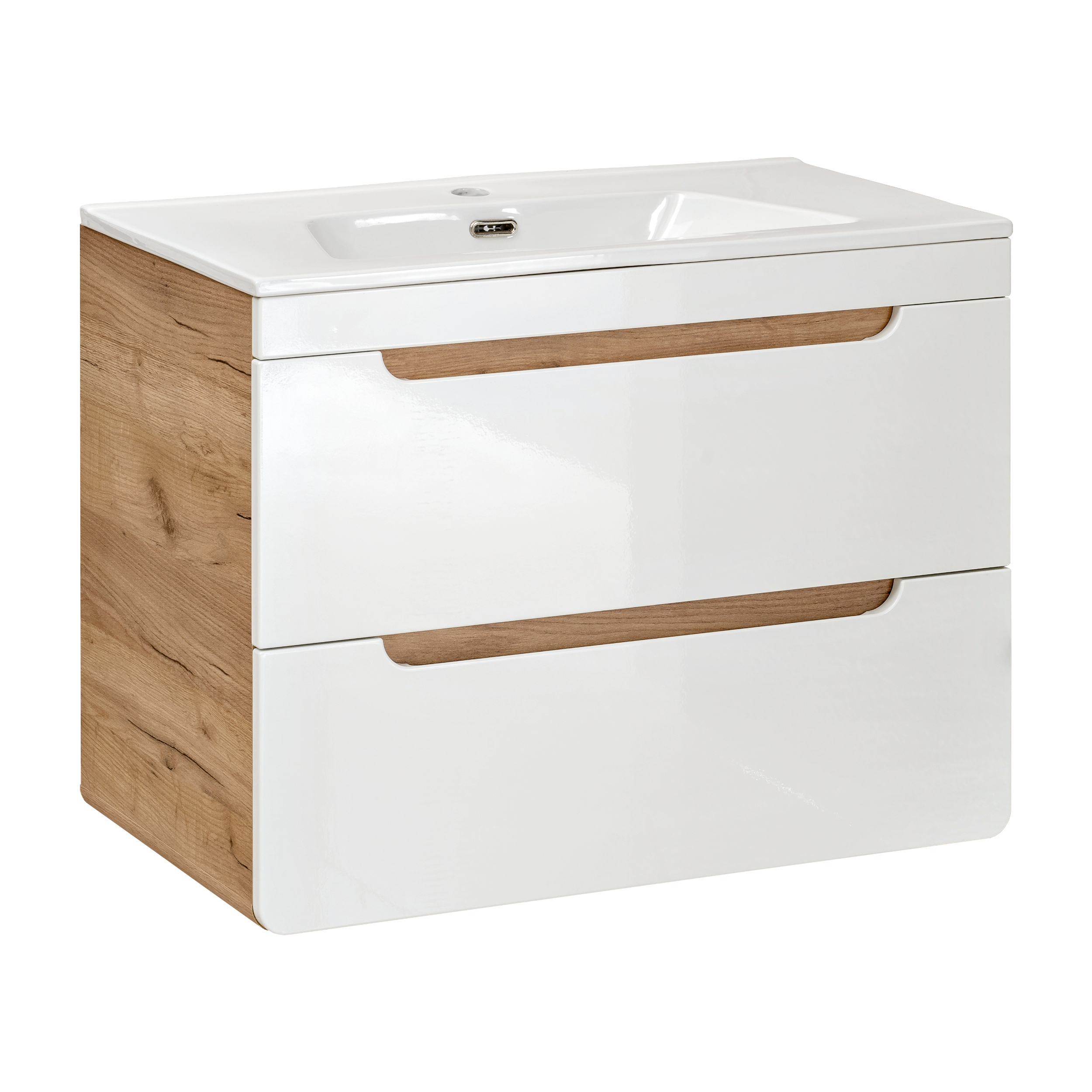 XMEBLAZSETCM01001203_00-2.jpg Wall-Mounted Vanity Unit with Washbasin and Siphon ARVIDA – White – 2 Drawers – 60 x 59 x 46 cm - Image 1