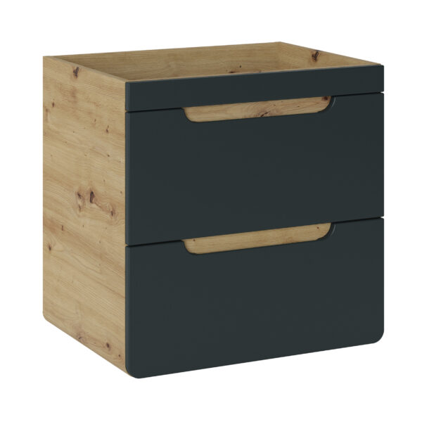 Wall-Mounted Vanity Unit with Washbasin and Siphon ARVIDA – Oak Finish – Grey Front – 2 Drawers – 60 x 59 x 46 cm - Image 4