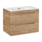 Wall-Mounted Vanity Unit with Washbasin and Siphon ARVIDA – Oak Finish – 2 Drawers – 80 x 59 x 46 cm
