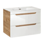 Wall-Mounted Vanity Unit with Washbasin and Siphon ARVIDA – White – 2 Drawers – 80 x 59 x 46 cm