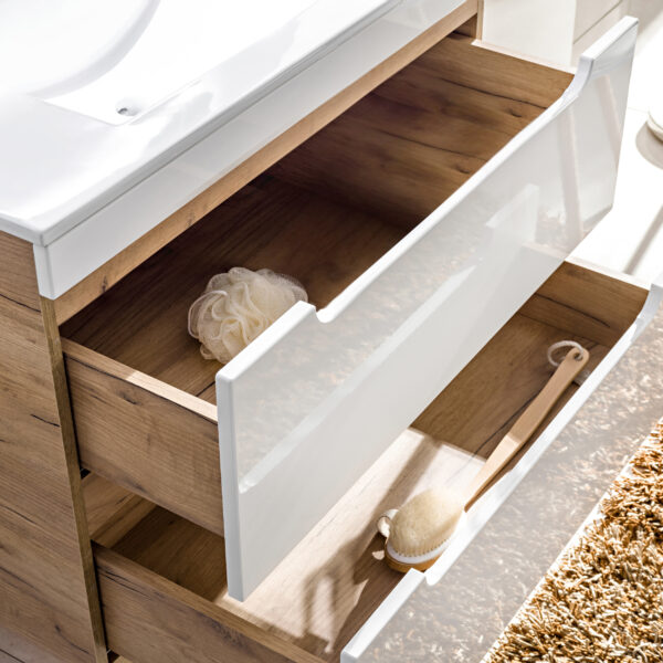 Wall-Mounted Vanity Unit with Washbasin and Siphon ARVIDA – White – 2 Drawers – 80 x 59 x 46 cm - Image 9